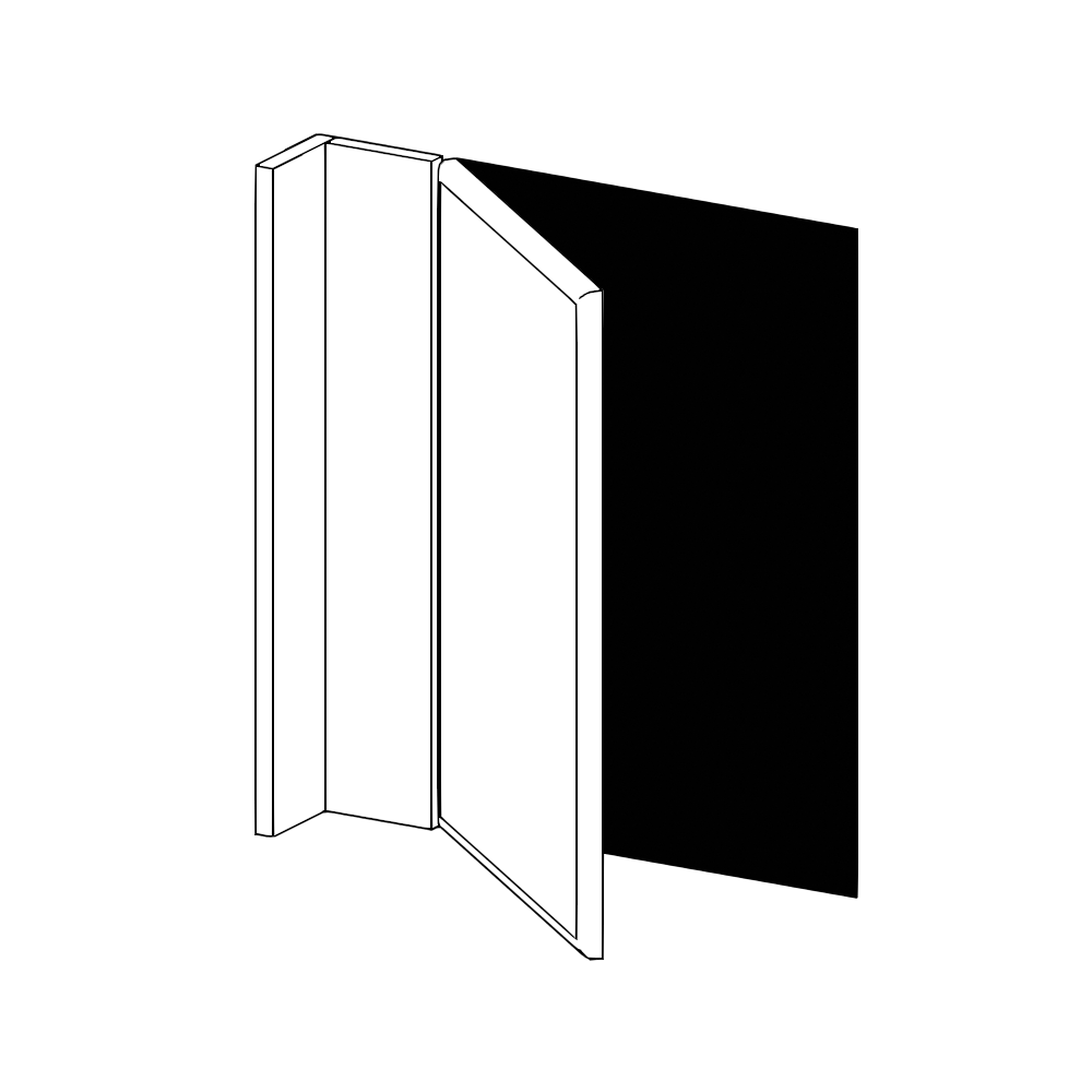 Vägghörnskåplucka med passbitar