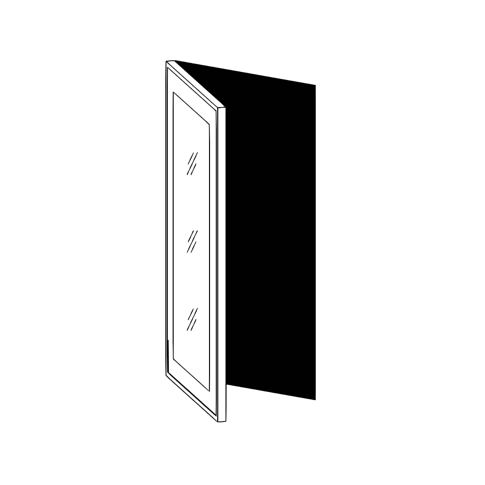 Vägghörnskåp 45° – vitrin