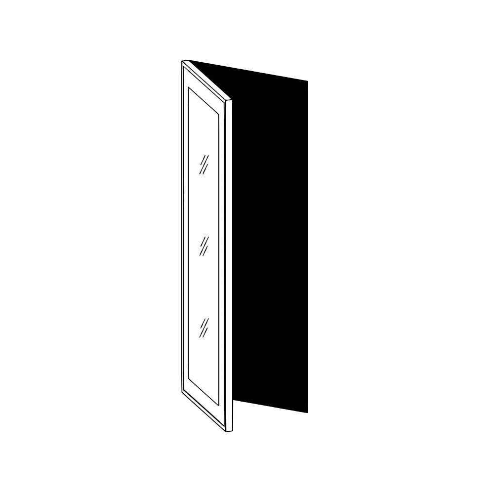 Vägghörnskåp 45° – vitrin