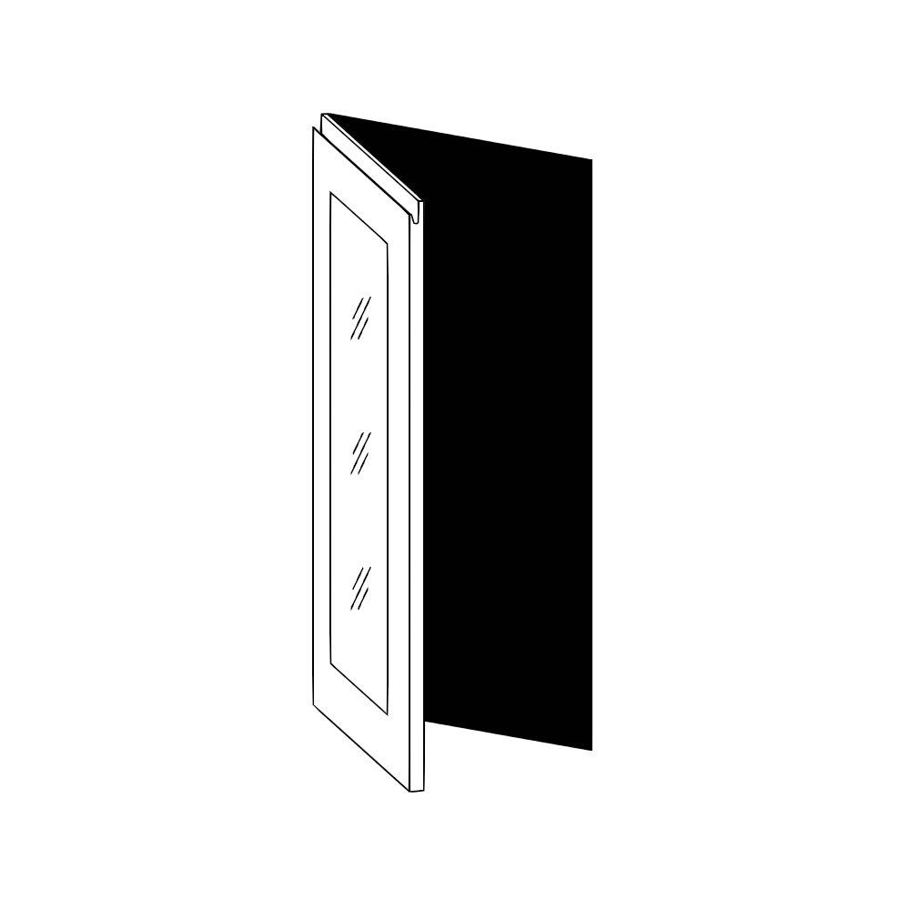 Vägghörnskåp 45° – vitrinlucka