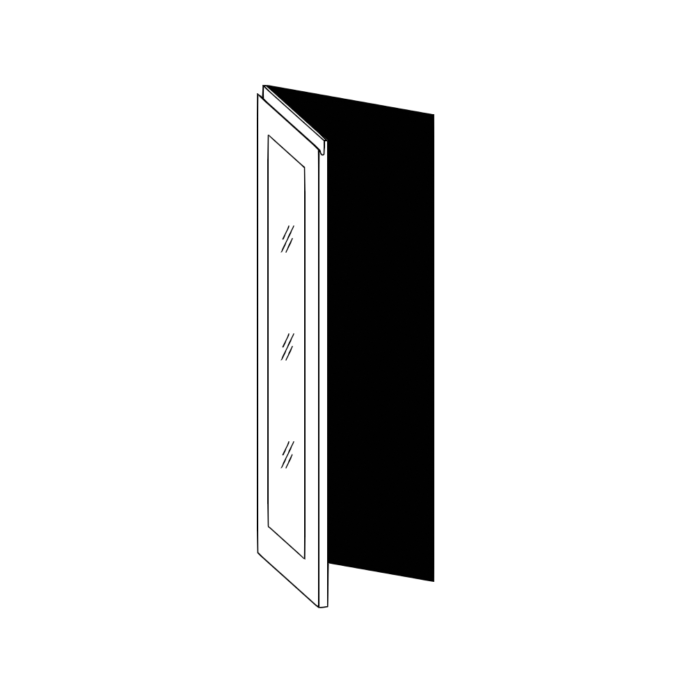 Vägghörnskåp 45° – vitrinlucka