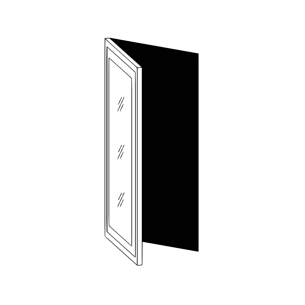 Vägghörnskåp 45° – vitrin