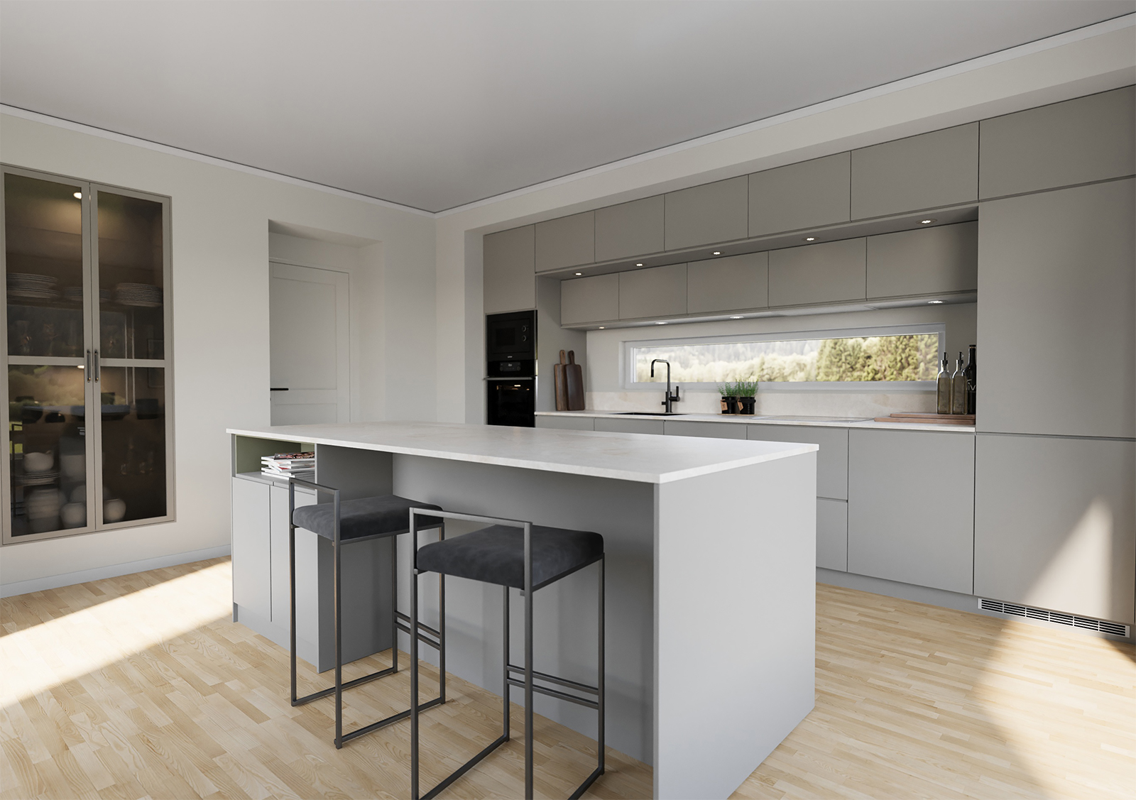 Smart Grip k&ouml;ksluckor med integrerade grepp och k&ouml;ks&ouml; i modernt IKEA-k&ouml;k.